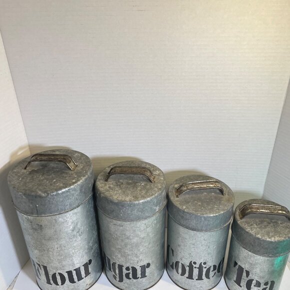 Vintage Vandor Imports Galvanized Metal Canister Set For Coffee Tea Sugar & Flou - Picture 9 of 15